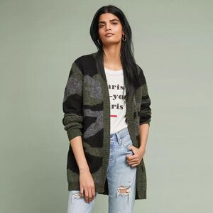 Moth Anthropologie Womens Open Front‎ Cardigan Size XS Estilo Green Camo Office